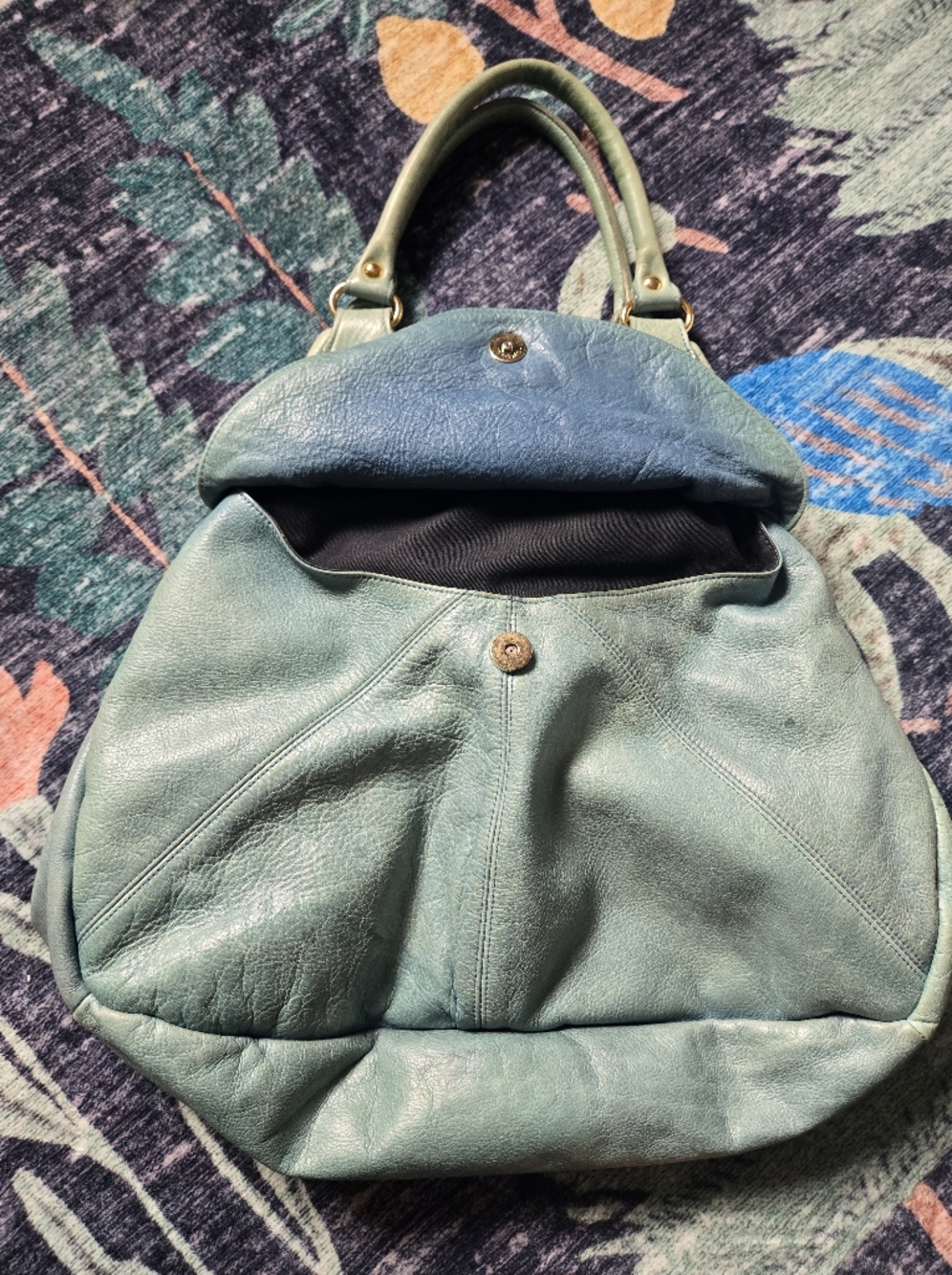 Vintage Y2K Foley + Corinna Teal Green Leather Hobo Shoulder RE Balenciaga City - Picture 7 of 17